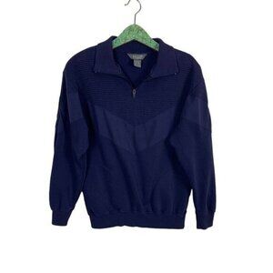 Banner‎ Vintage Quarter Zip Navy Knit Pullover Sweater Small Korea Retro Y2K